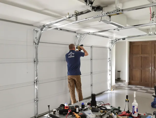 Plymouth Garage Door Repair certified technician performing precision garage door repair in Plymouth