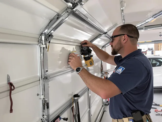 Plymouth Garage Door Repair technician quieting a noisy garage door in Plymouth