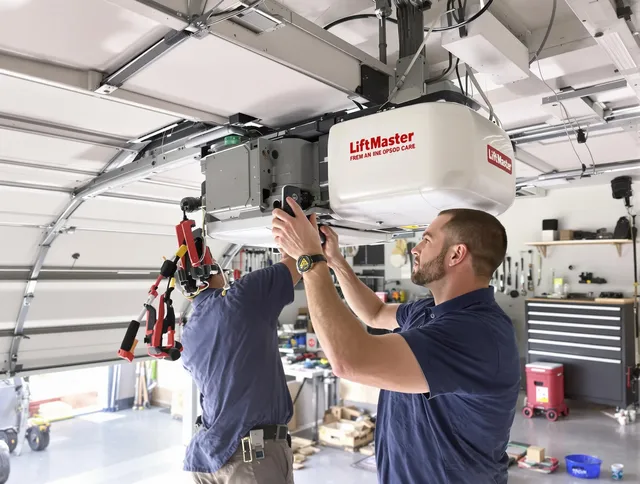 Plymouth Garage Door Repair technician performing advanced diagnostics on garage opener in Plymouth
