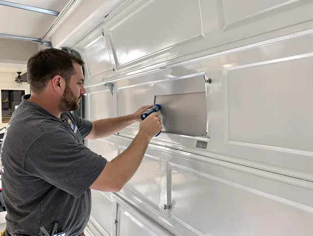 Garage door panel repair by Plymouth Garage Door Repair in Plymouth